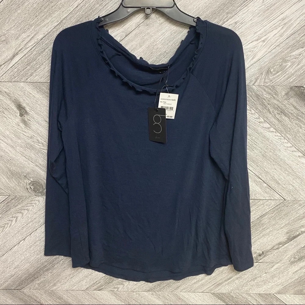 Gibson | Ruffles Edge Raglan Pullover Indigo Large - Picture 3 of 7